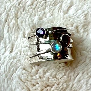 Sterling Silver Spinner Ring Amethyst Moonstone 5